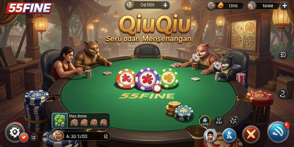 Screenshot gameplay 55FIVE yang menunjukkan pengalaman seru bermain QiuQiu.