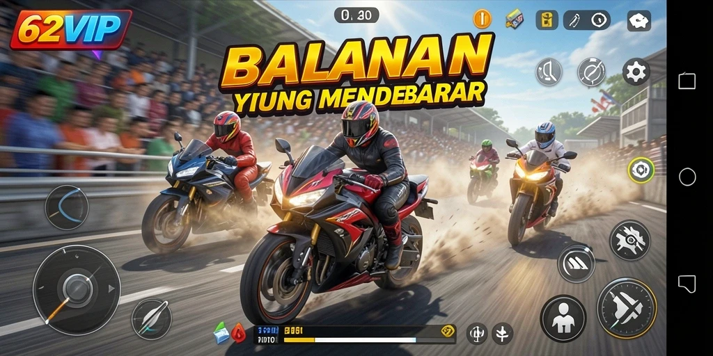 Tampilan seru balapan motor di lintasan yang menantang.