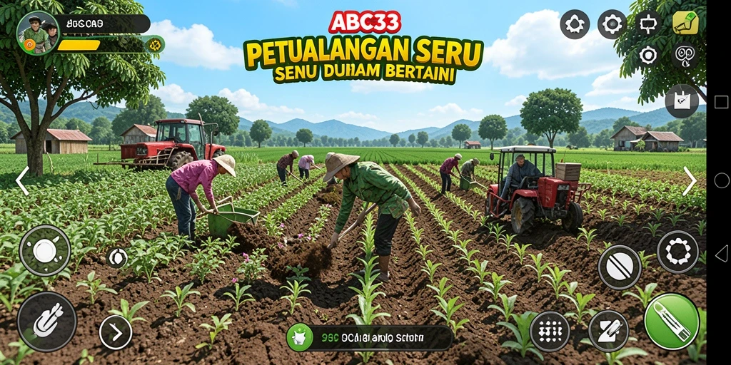 Tampilan gameplay ABC33 yang mendebarkan dengan petak ladang dan tanaman yang subur.