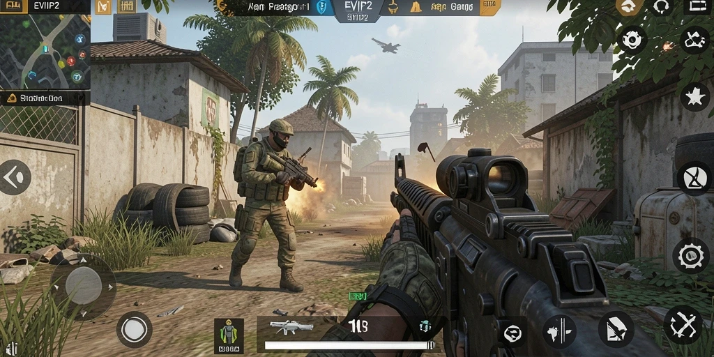 Gameplay seru dalam EVIP2 dengan aksi tembak-menembak yang intens.