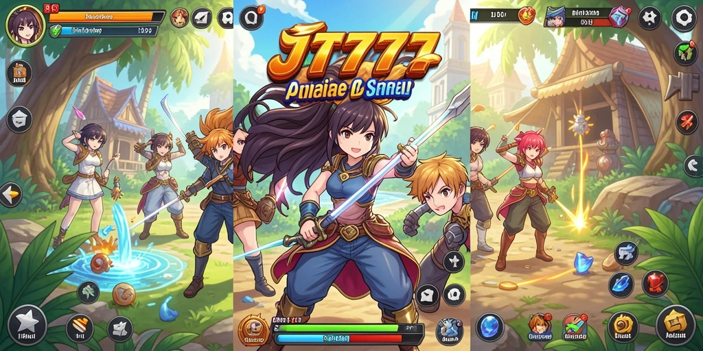 Tampilan gameplay menakjubkan dari JT777 dengan karakter anime yang beraksi.