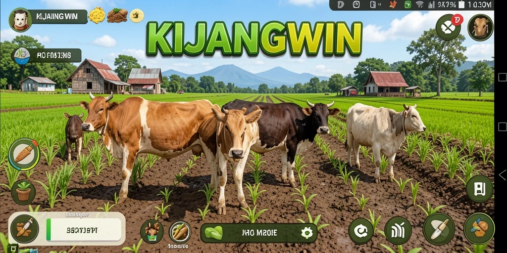 Screenshot gameplay KIJANGWIN yang menunjukkan aktivitas bertani.