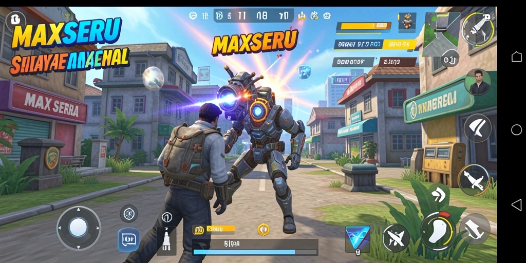 Tampilan gameplay MAXSERU dengan dunia simulasi yang kaya.