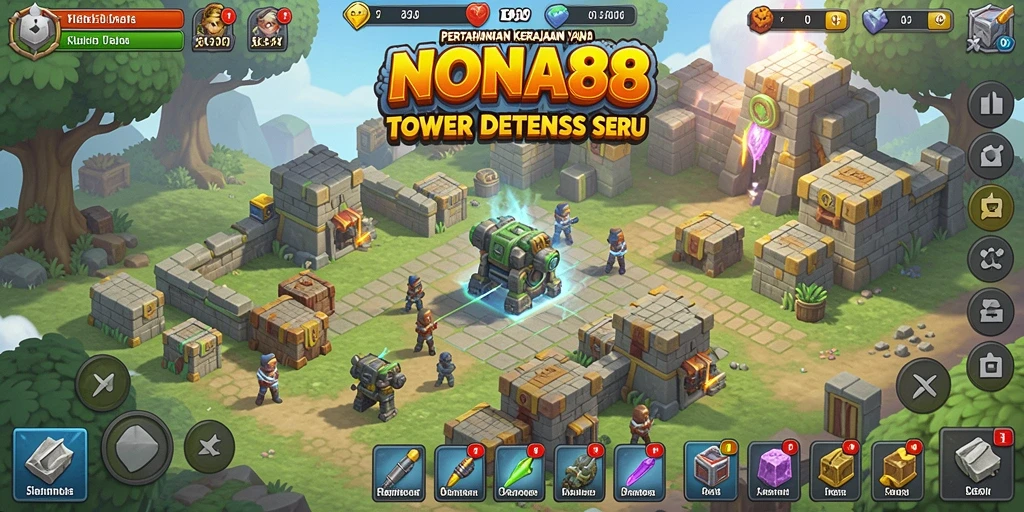 Screenshot NONA88 menampilkan gameplay Tower Defense yang seru dan menegangkan.