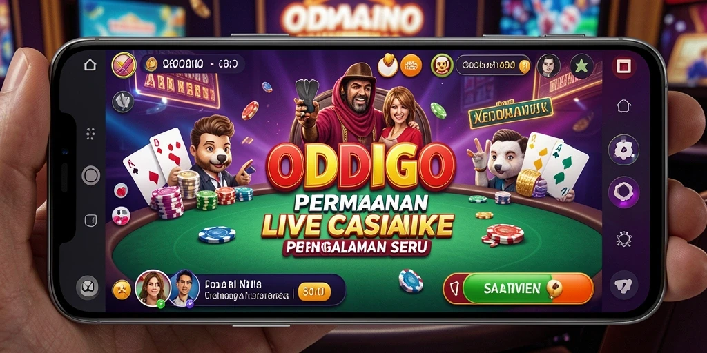 Tampilan gameplay ODDIGO dengan dealer langsung di meja kasino.