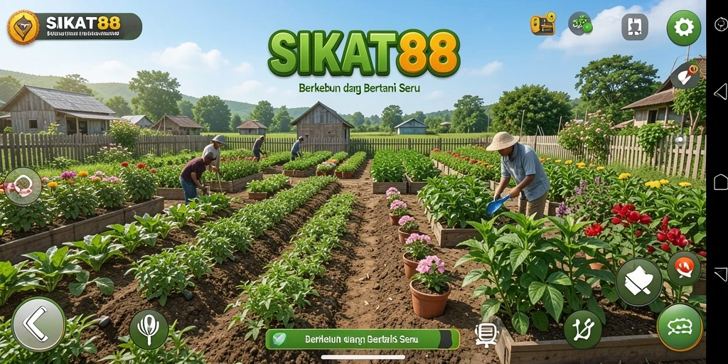 Screenshot gameplay SIKAT88 menampilkan kebun yang subur dan penuh warna.
