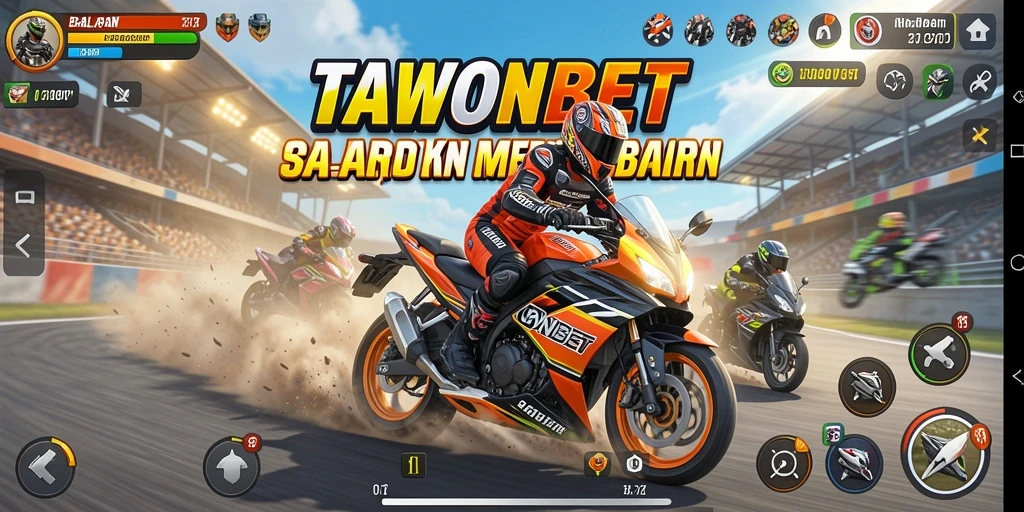 Screenshot utama TAWONBET menampilkan aksi balapan motor yang mendebarkan.