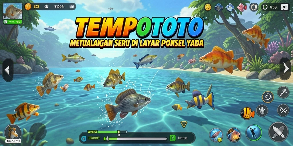 Screenshot TEMPOTOTO menampilkan gameplay memancing yang seru dan menantang.